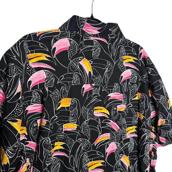 Hurley Short Sleeve Tropical Toucan Print Button-Up Shirt Size XXL Summer Top - Picture 8 of 11